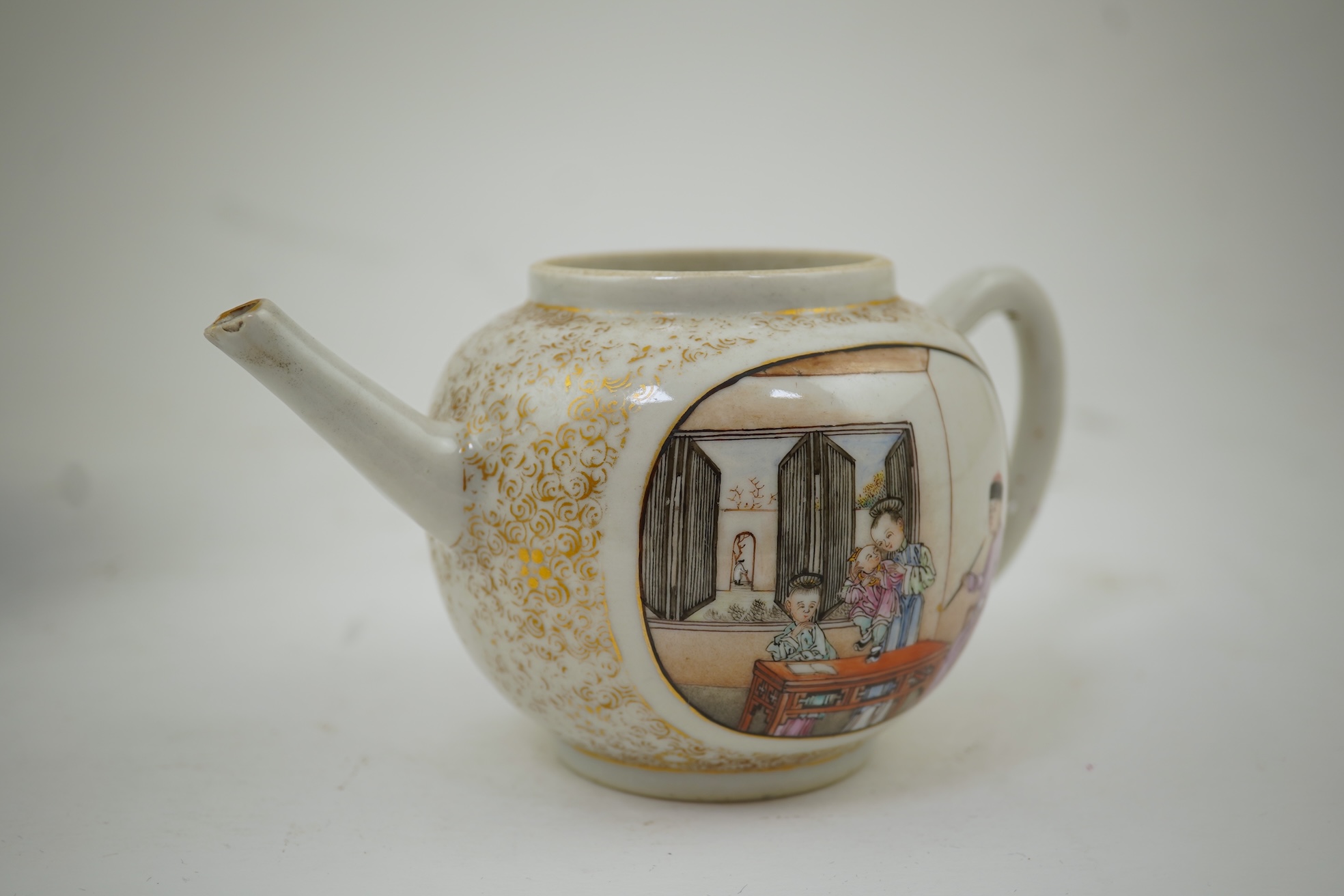 A Chinese export gilt and famille rose teapot, Yongzheng / Qianlong period
